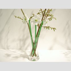 Glas Blomster - Hvid Glas Anemone p Grn Stilk - 16-17cm - 1 St Med 3 Stk