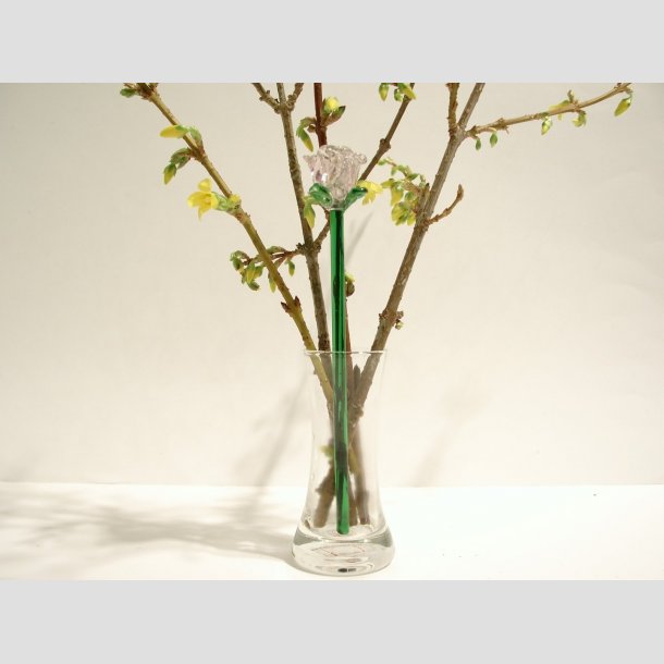 Roser - Klar/Lyserde Glas Blomster - Roser p Grn stilk - 16-17cm - 1 St Med 3 Stk 1 stk