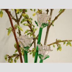 Roser - Klar/Lyserde Glas Blomster - Roser p Grn stilk - 16-17cm - 1 St Med 3 Stk