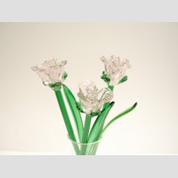 Roser - Klar/Lyserde Glas Blomster - Roser p Grn stilk - 16-17cm - 1 St Med 3 Stk