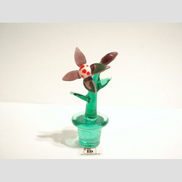 Blomster - Glas Blomst i Potte - Lilla/Hvid/Rd - 8cm Lilla