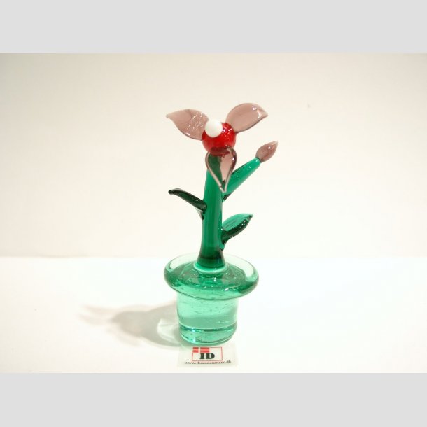 Glas Blomst i Potte - Klar/Rd - 8cm KlarR&oslash;d