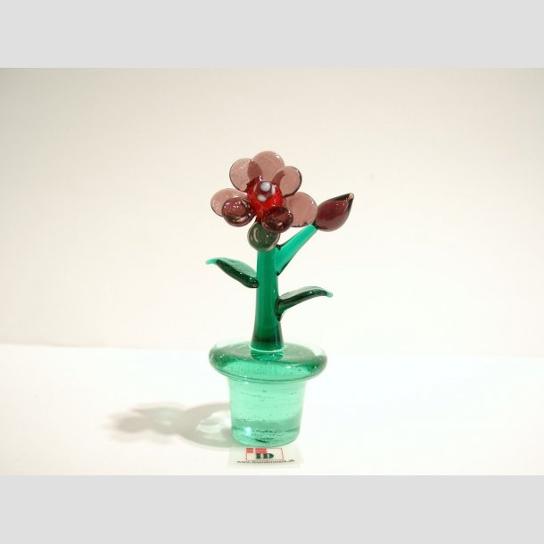 Glas Blomst I Potte - Lilla/Rd/Sort/Hvid - 8cm Lilla