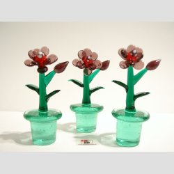 Glas Blomst I Potte - Lilla/Rd/Sort/Hvid - 8cm