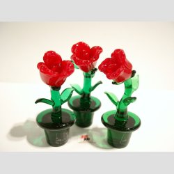 Rose Glas Blomster - Glas Blomst I Potte - Rde Roser - 8cm
