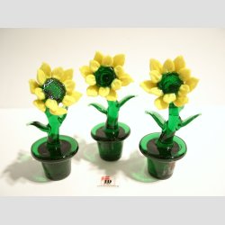 Glaskunst - Glas Blomst I Potte - Gul Solsikke - 8cm