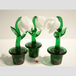 Glaskunst - Vintergk - Glas Blomst I Potte - Hvid Vintergk - 8cm