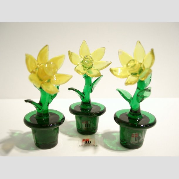 Påskeliljer - Glas Blomst I Potte - Påskelilje - 8cm - Blomster Potter - Glas Blomster og Blade på Stængel - Ibsen Design