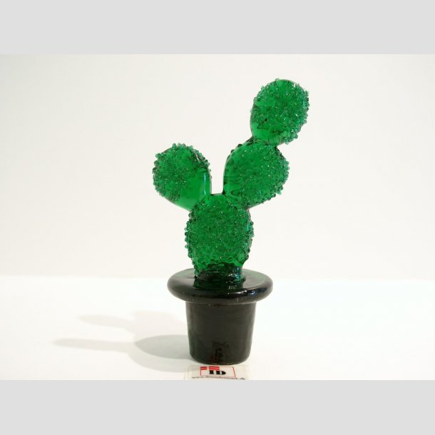 Kaktus Glasfigur - Glas Kaktus I Potte - 8-9cm Gr&oslash;n
