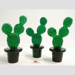 Kaktus Glasfigur - Glas Kaktus I Potte - 8-9cm