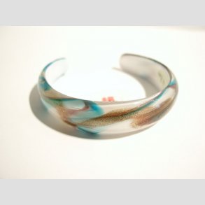 Glas Armbnd - Hvid Med Lysebl/Lilla/Guld - Dia 6cm & 3,5cm bning