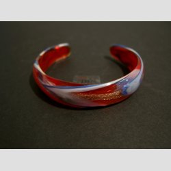 Glas Armbnd - Rd Med Bl/Hvid/Guld Striber - Dia6cm &amp; 3cm bning
