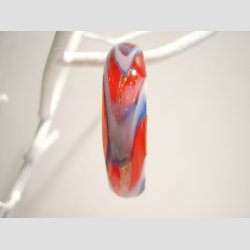 Glas Armbnd - Rd Med Bl/Hvid/Guld Striber - Dia6cm &amp; 3cm bning