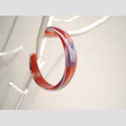 Glas Armbnd - Rd Med Bl/Hvid/Guld Striber - Dia6cm &amp; 3cm bning