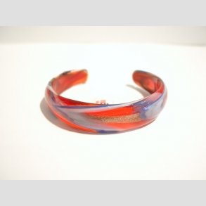 Glas Armbnd - Rd Med Bl/Hvid/Guld Striber - Dia6cm & 3cm bning