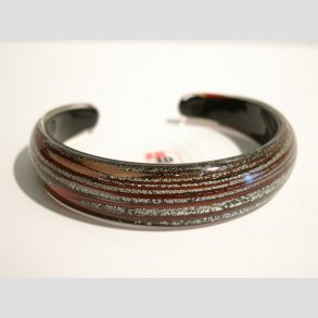 Glas Armbnd - Sort Med Rd Striber og Slv - Dia. 6,5cm og 3cm bning