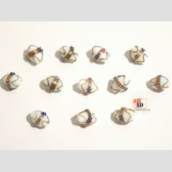 Renssance Glas Perler - Hndlavet Ovale Med Guld Strib/Blomst/Prik - Hvide - 1,6cm