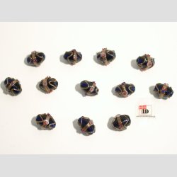 Renssance Glas Perler - Hndlavet Ovale Med Guld Strib/Blomst/Prik - Kobolt Bl - 1,6cm