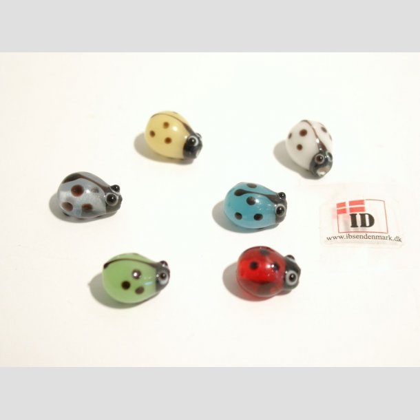 Glas og Stenpulver Perle - Mariehne - Mix. farver - 1cm Perle6