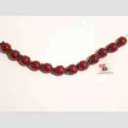 Hndlavet Glas og Stenpulver Perle - Mariehne - Rd/Sort Prik - 1cm