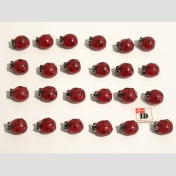 Hndlavet Glas og Stenpulver Perle - Mariehne - Rd/Sort Prik - 1cm