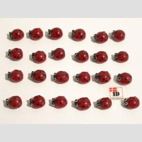 Hndlavet Glas og Stenpulver Perle - Mariehne - Rd/Sort Prik - 1cm