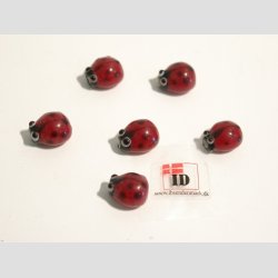 Hndlavet Glas og Stenpulver Perle - Mariehne - Rd/Sort Prik - 1cm