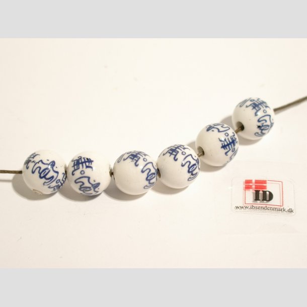 Perler - Porceln - Long life Perler - Hvid/Bl - 1,2cm Perle6