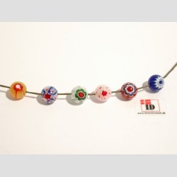 Millefiori Glas Perler - Rund Millefiori Blomst- 1cm