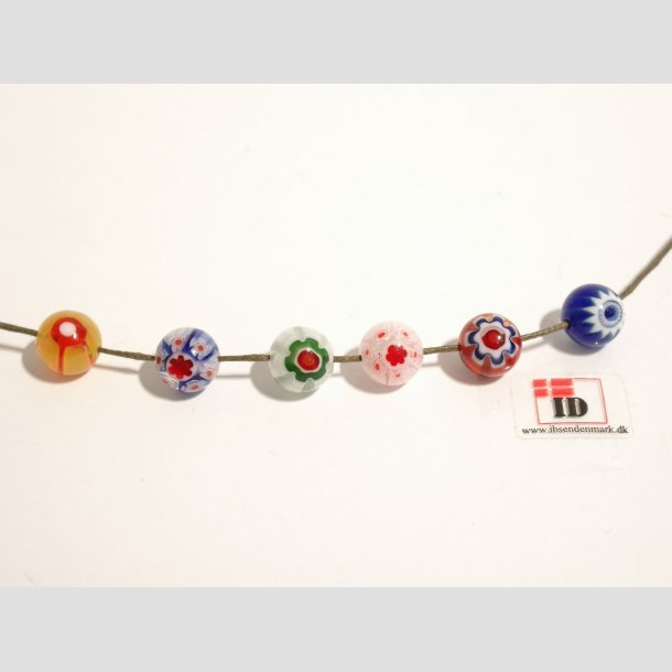 Millefiori Glas Perler - Rund Millefiori Blomst- 1cm Mix Farver