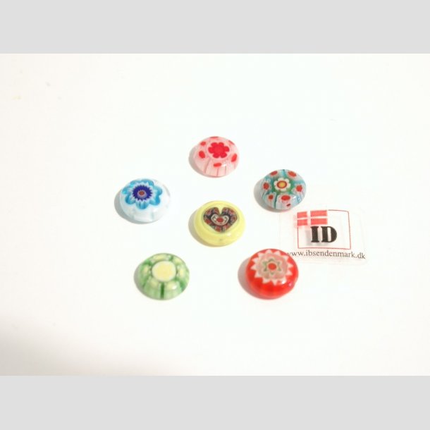 Millefiori Glas - Hndlavet Glas Perler - Millefiori Blomster - Flade - 1cm Perle6
