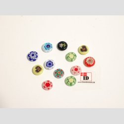 Millefiori Glas - Hndlavet Glas Perler - Millefiori Blomster - Flade - 1cm