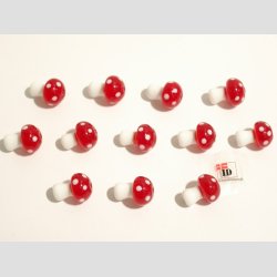 Glas Perle - Champignon - Rd/Hvid - 2cm