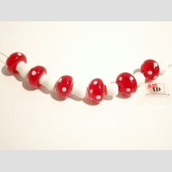 Glas Perle - Champignon - Rd/Hvid - 2cm