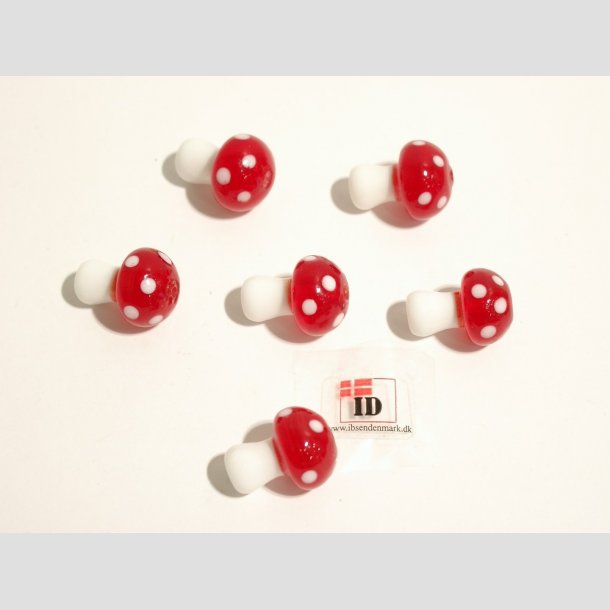 Glas Perle - Champignon - Rd/Hvid - 2cm Perle6