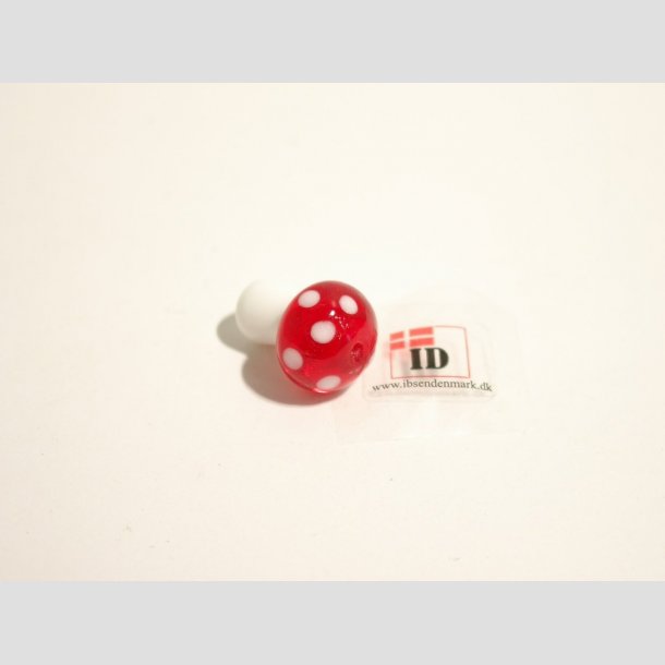 Glas Perle - Champignon - Rd/Hvid - 2cm Perle1