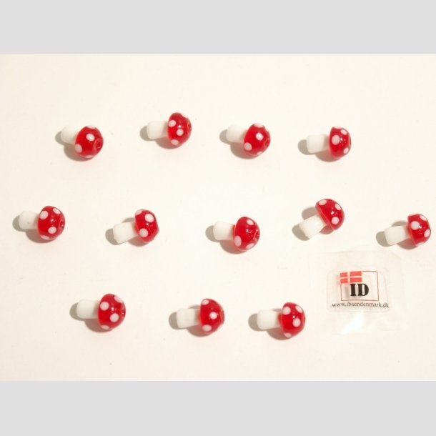 Glas Perle - Champignon - Rd/Hvid - 1,2cm