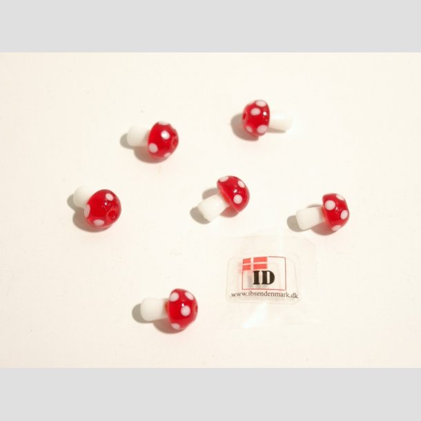 Glas Perle - Champignon - Rd/Hvid - 1,2cm Perle6