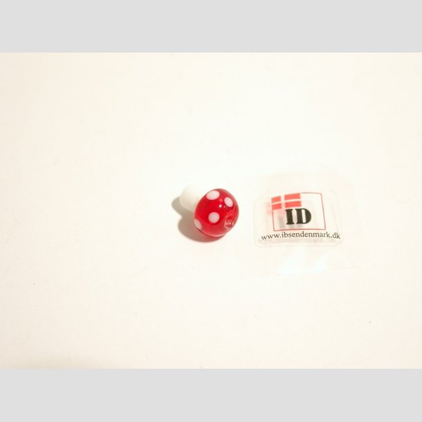 Glas Perle - Champignon - Rd/Hvid - 1,2cm Perle1