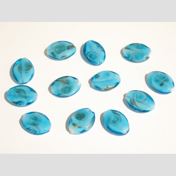 Glas Perler - Flade/Ovale - Brune/Rde eller Bl - 1 St 12 Stk - 2cm Lysebl&aring;