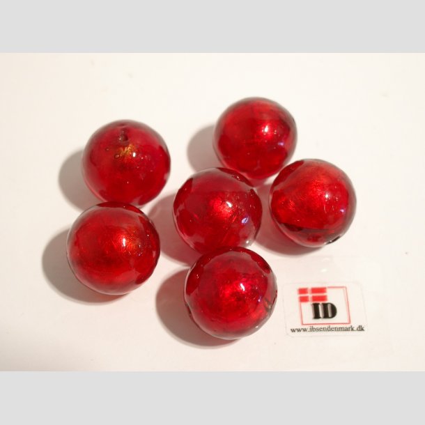 Glas Perler - Rde Kugler Med Slv - 1,8cm Perle6