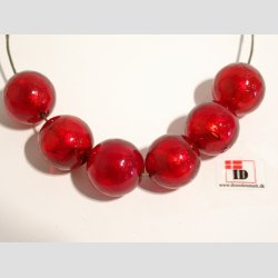 Glas Perler - Rde Kugler Med Slv - 1,8cm