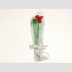 Gaveide - Vrtinde Gave eller Fest Gave - Rd Glas Rose med et Grn Blad - Pakket til Gave - 16-17cm