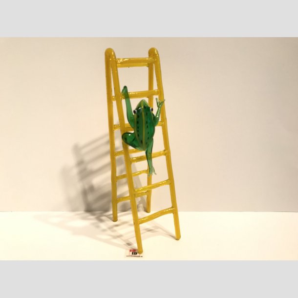 Glaskunst - Gelbe Leiter - Mit Kriechendem Grn Glas Frosch - 20cm (Frosch 9cm)