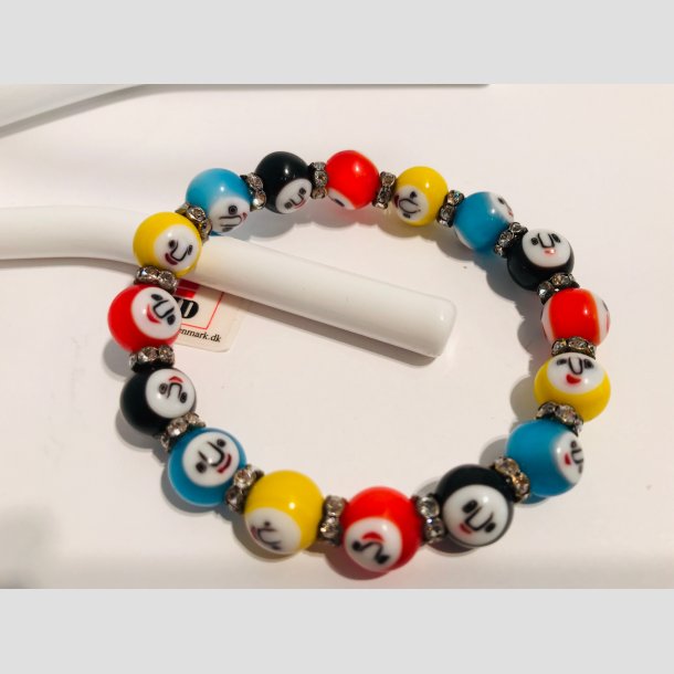 Face Glas Armbnd - Face Mix Farver - Glas Diamant Mellemperler