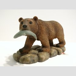 Dyrefigur - Brun Bjrn Med Fisk - 12,5cm