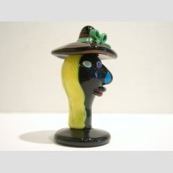 Glas Kunst - Ansigt Med Stor Hat - 8cm