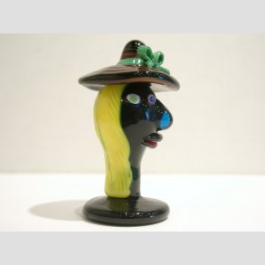 Glas Kunst - Ansigt Med Stor Hat - 8cm