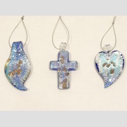 Glas Smykke Vedhng - Bl/Slv - Blad/Kors/Hjerte - 4-5cm