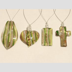 Glas Smykke Vedhng - Grn/Gul/Guld - Blad/Hjerte/Aflang/Kors - 4-5cm